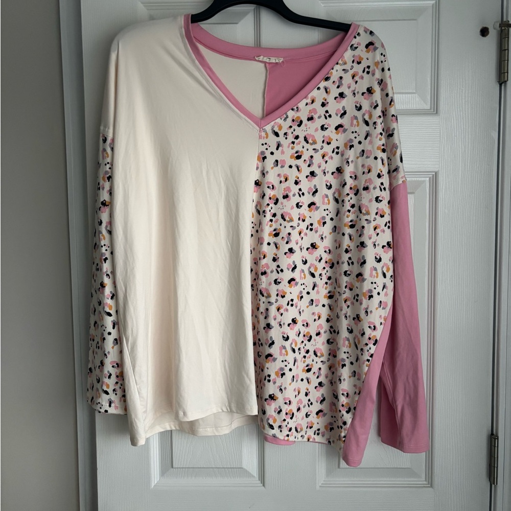 Entro Pink and Cream Patterned Long Sleeve Top